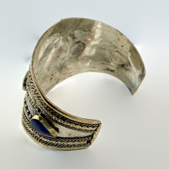 Vintage Afghan Bracelet: Middle Eastern Kuchi Blue Turquoise Silver Brass Glass - Picture 5 of 5